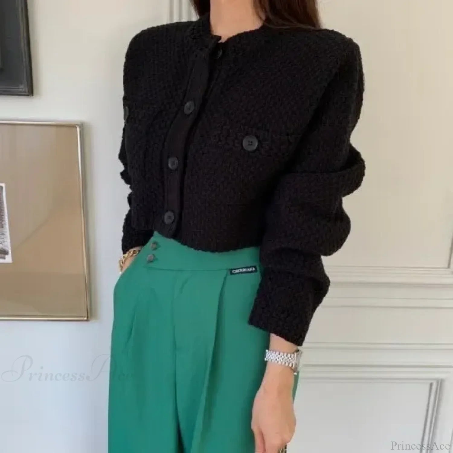 Pocket Cropped Solid O-Neck Knit Cardigan image 8