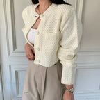 Pocket Cropped Solid O-Neck Knit Cardigan image 5