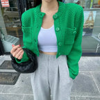 Pocket Cropped Solid O-Neck Knit Cardigan image 1