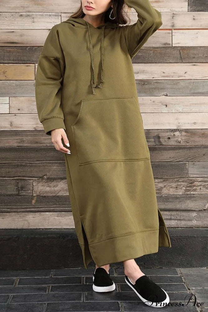 Pocketed Slit Hem Hoodie Dress image 19