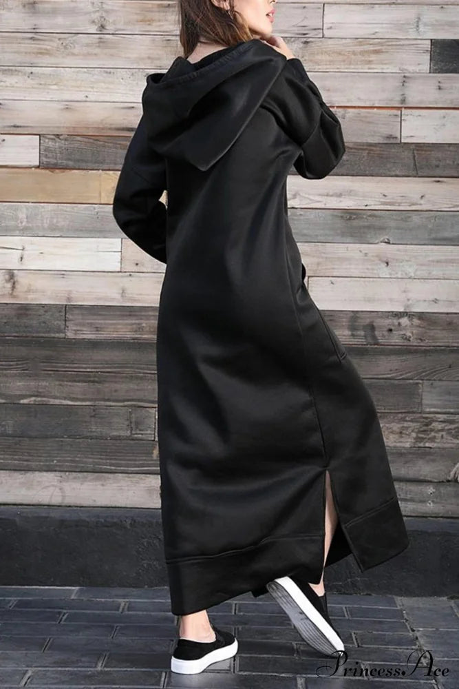 Pocketed Slit Hem Hoodie Dress image 10