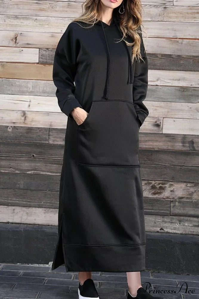 Pocketed Slit Hem Hoodie Dress image 9
