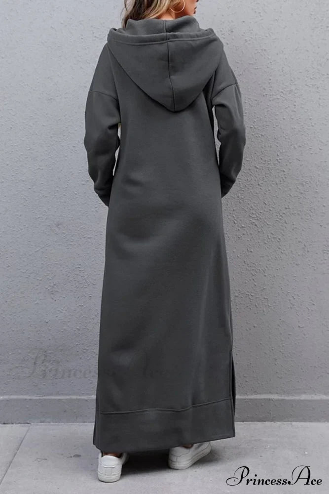 Pocketed Slit Hem Hoodie Dress image 6