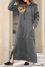 Pocketed Slit Hem Hoodie Dress image 4