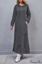Pocketed Slit Hem Hoodie Dress image 5