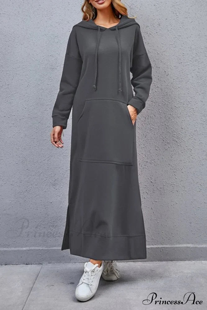 Pocketed Slit Hem Hoodie Dress image 5