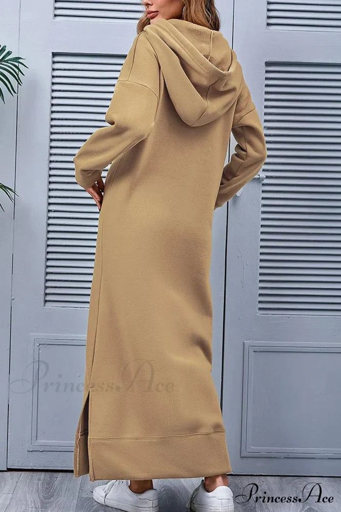 Pocketed Slit Hem Hoodie Dress image 16