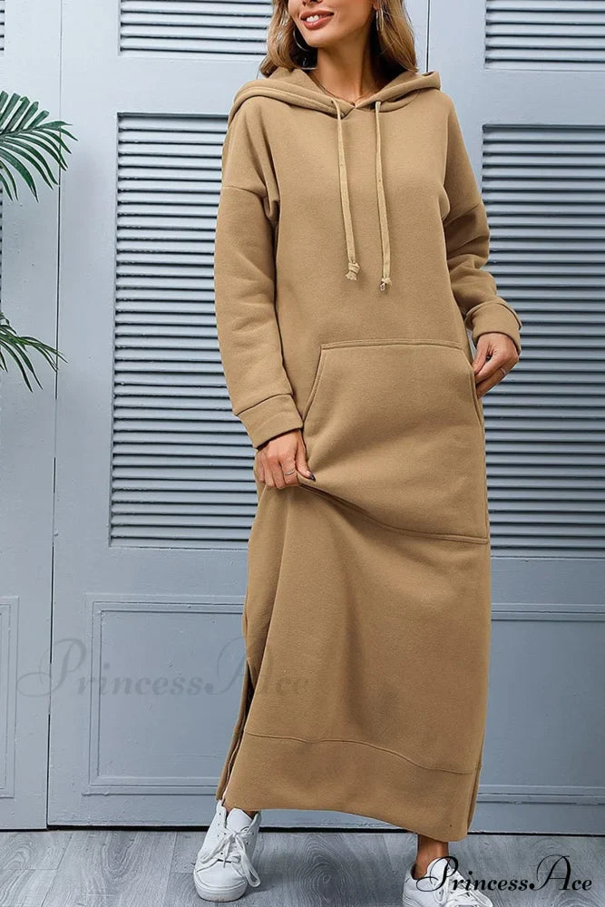 Pocketed Slit Hem Hoodie Dress image 14