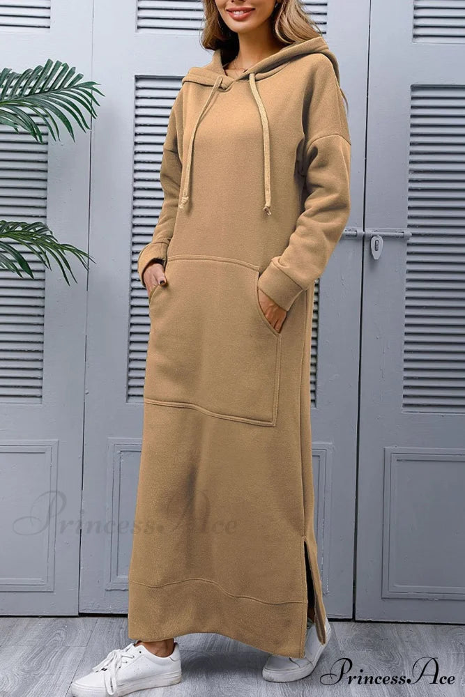 Pocketed Slit Hem Hoodie Dress image 15