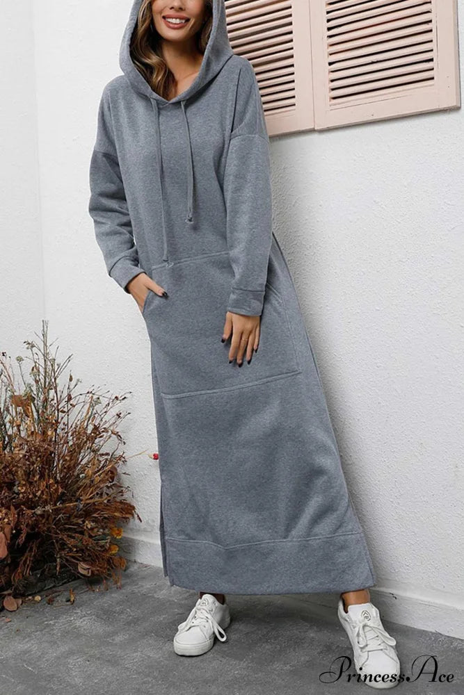 Pocketed Slit Hem Hoodie Dress image 7