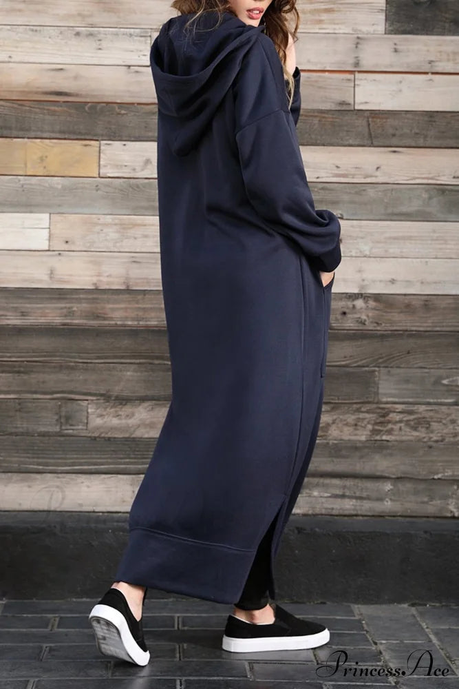 Pocketed Slit Hem Hoodie Dress image 24