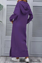 Pocketed Slit Hem Hoodie Dress image 13