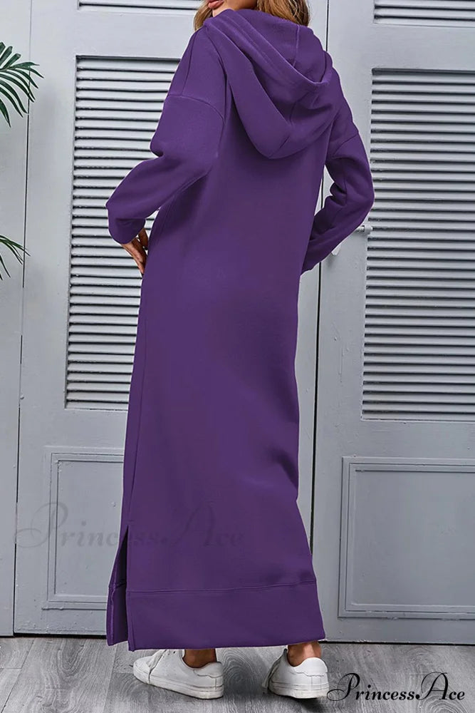 Pocketed Slit Hem Hoodie Dress image 13