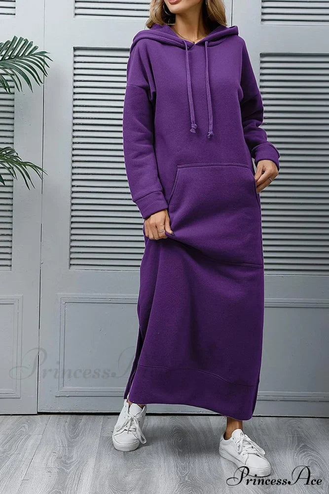 Pocketed Slit Hem Hoodie Dress image 12