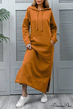 Pocketed Slit Hem Hoodie Dress image 17