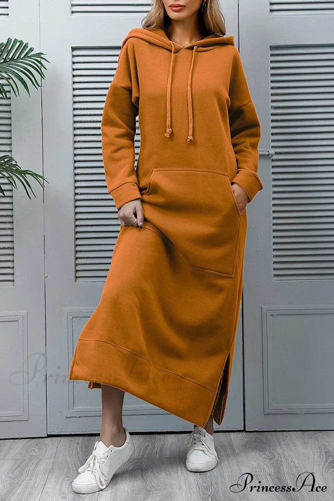 Pocketed Slit Hem Hoodie Dress image 17