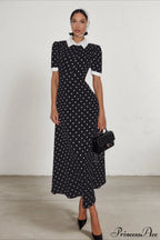 Polka Dot A Line Color Block Ruched Waist Maxi Dress image 2