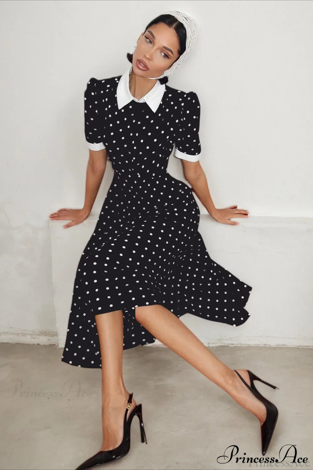 Polka Dot A Line Color Block Ruched Waist Maxi Dress image 3