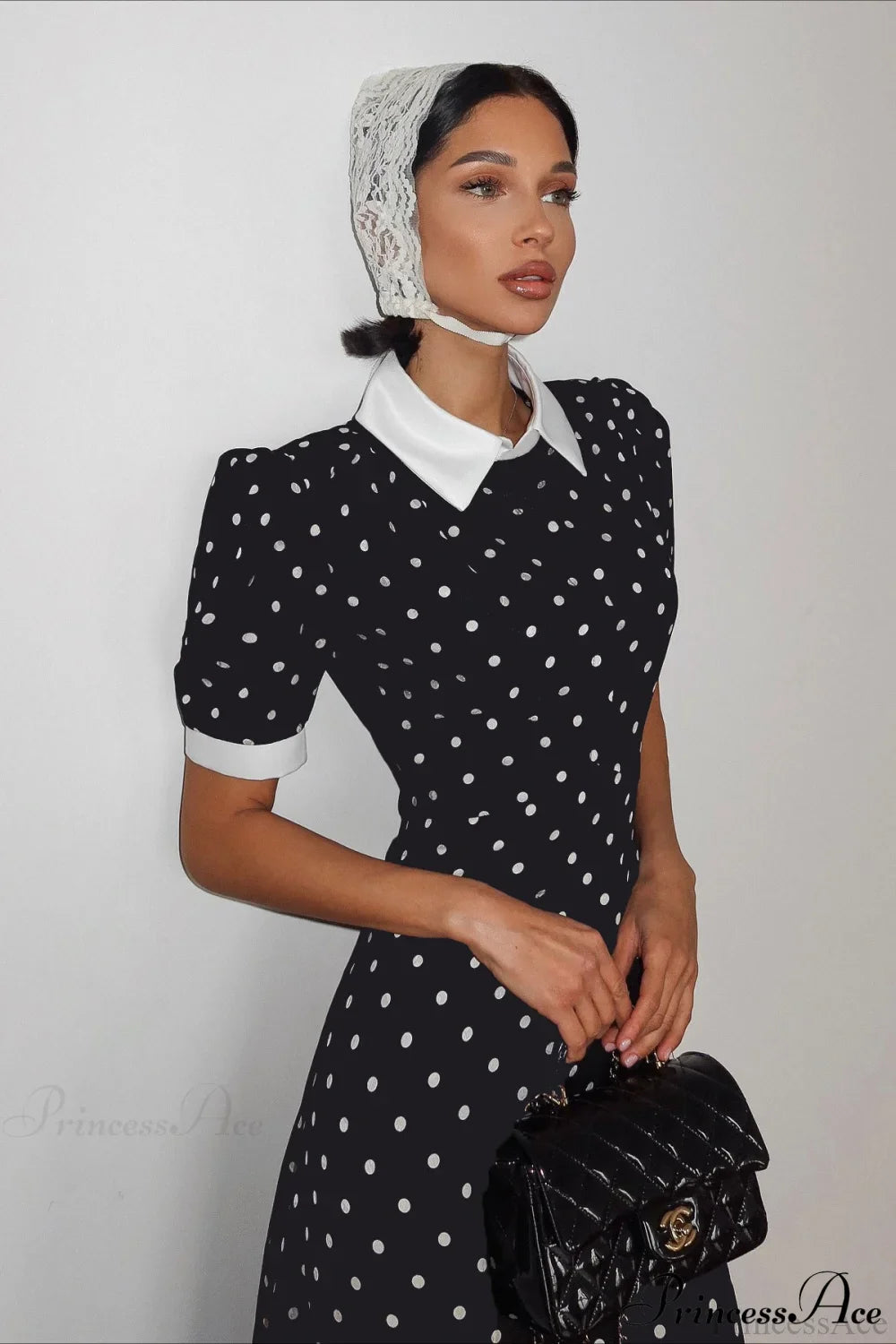 Polka Dot A Line Color Block Ruched Waist Maxi Dress image 1
