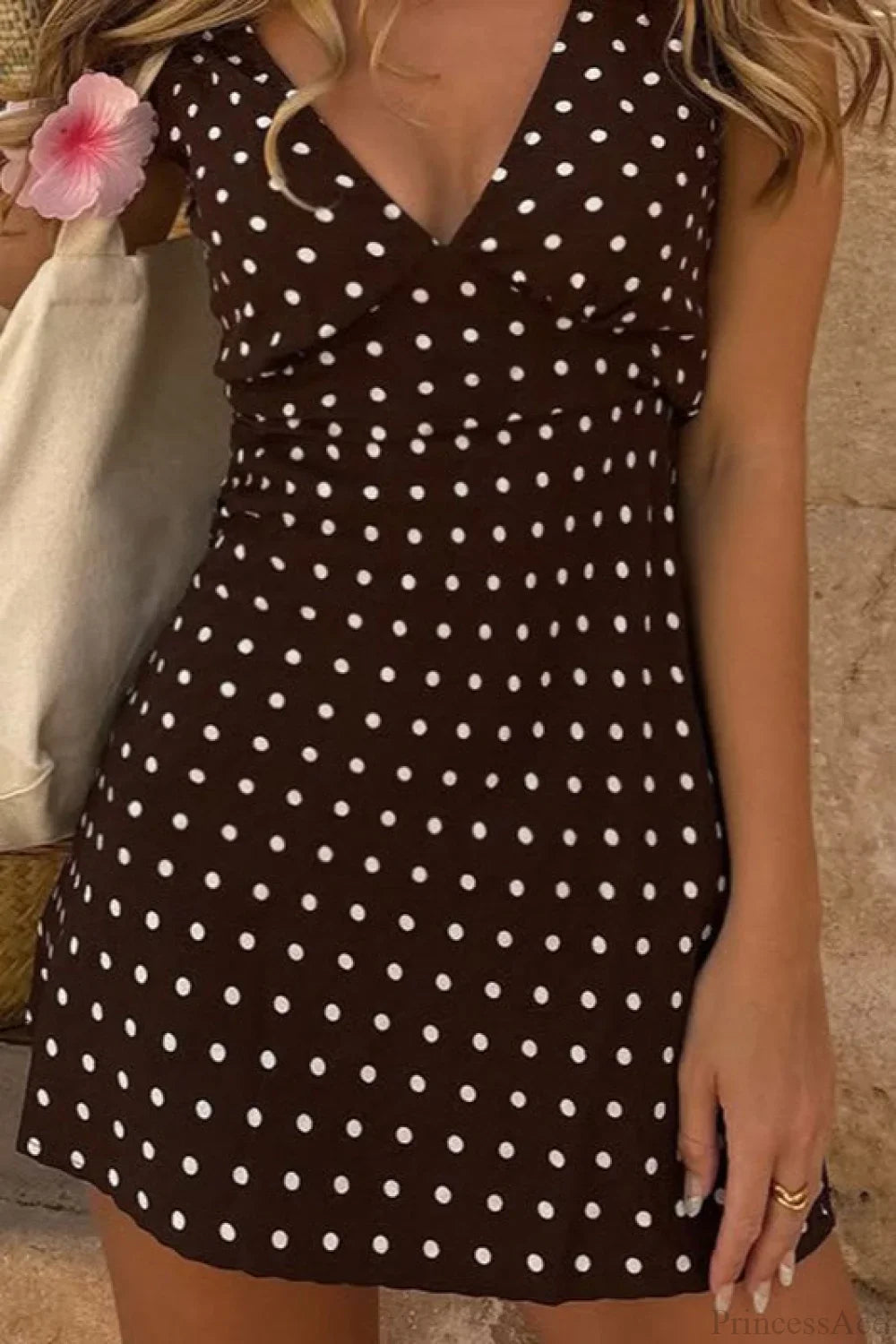 Polka Dot Color-Block V-Neck Bodycon Mini Dress image 2