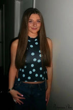 Polka Dot Halter Backless Crop Top image 4