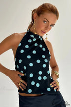 Polka Dot Halter Backless Crop Top image 3