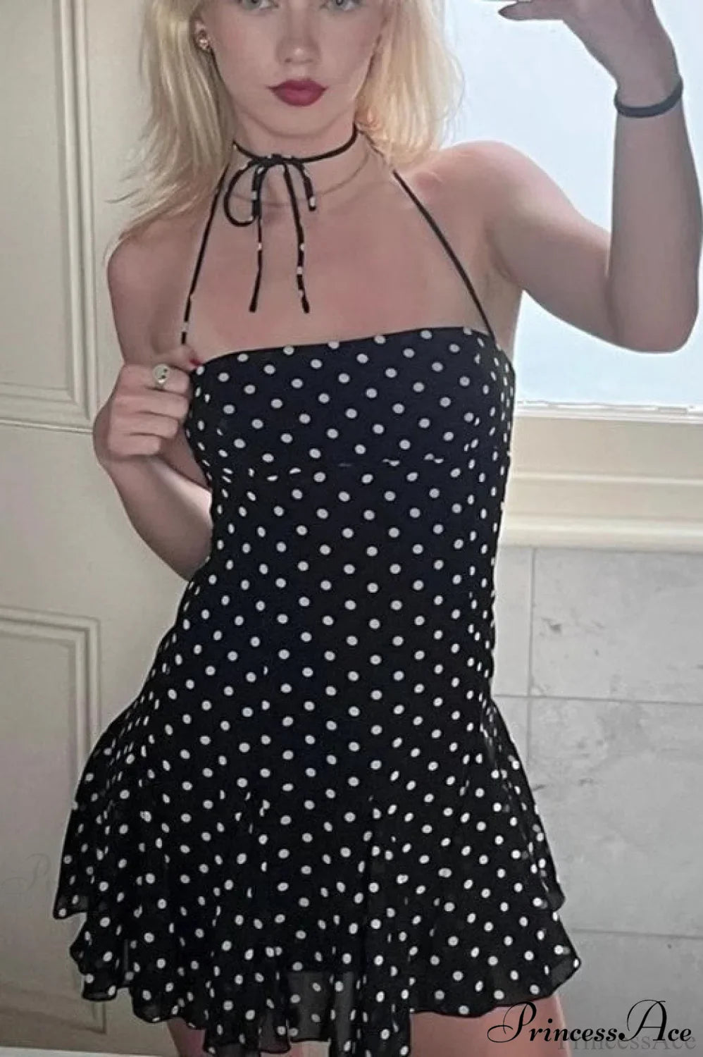 Polka Dot Halter Neck Backless Bodycon Mini Dress image 2