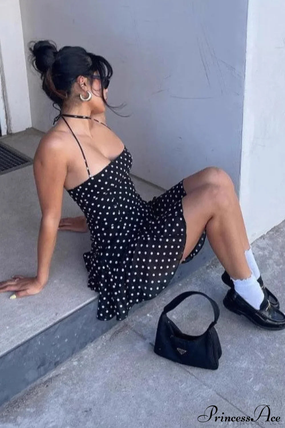 Polka Dot Halter Neck Backless Bodycon Mini Dress image 4