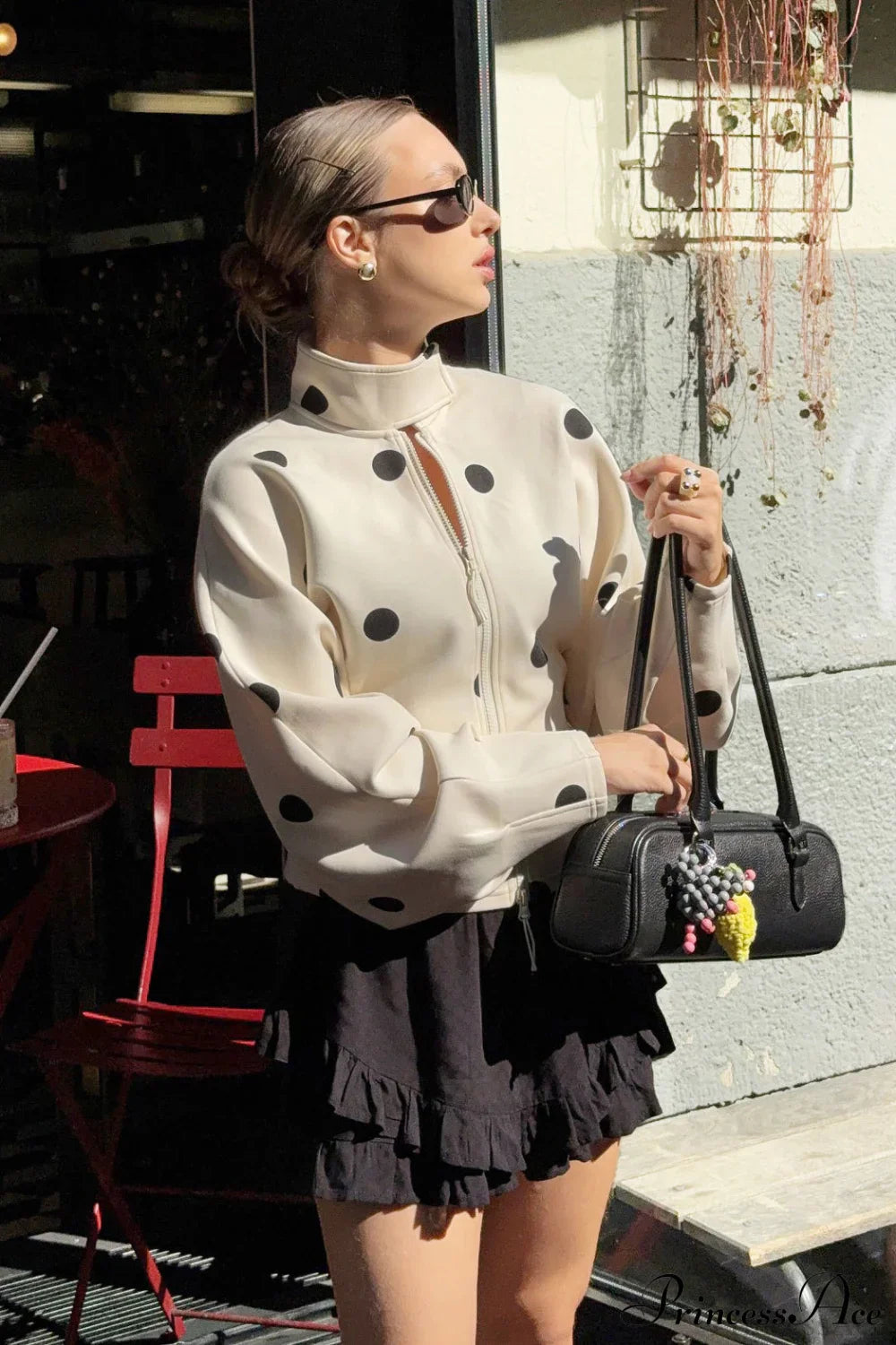 Polka Dot High Neck Zip Waist Coat image 4
