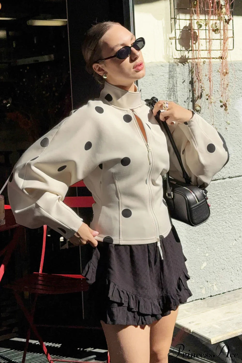 Polka Dot High Neck Zip Waist Coat image 1