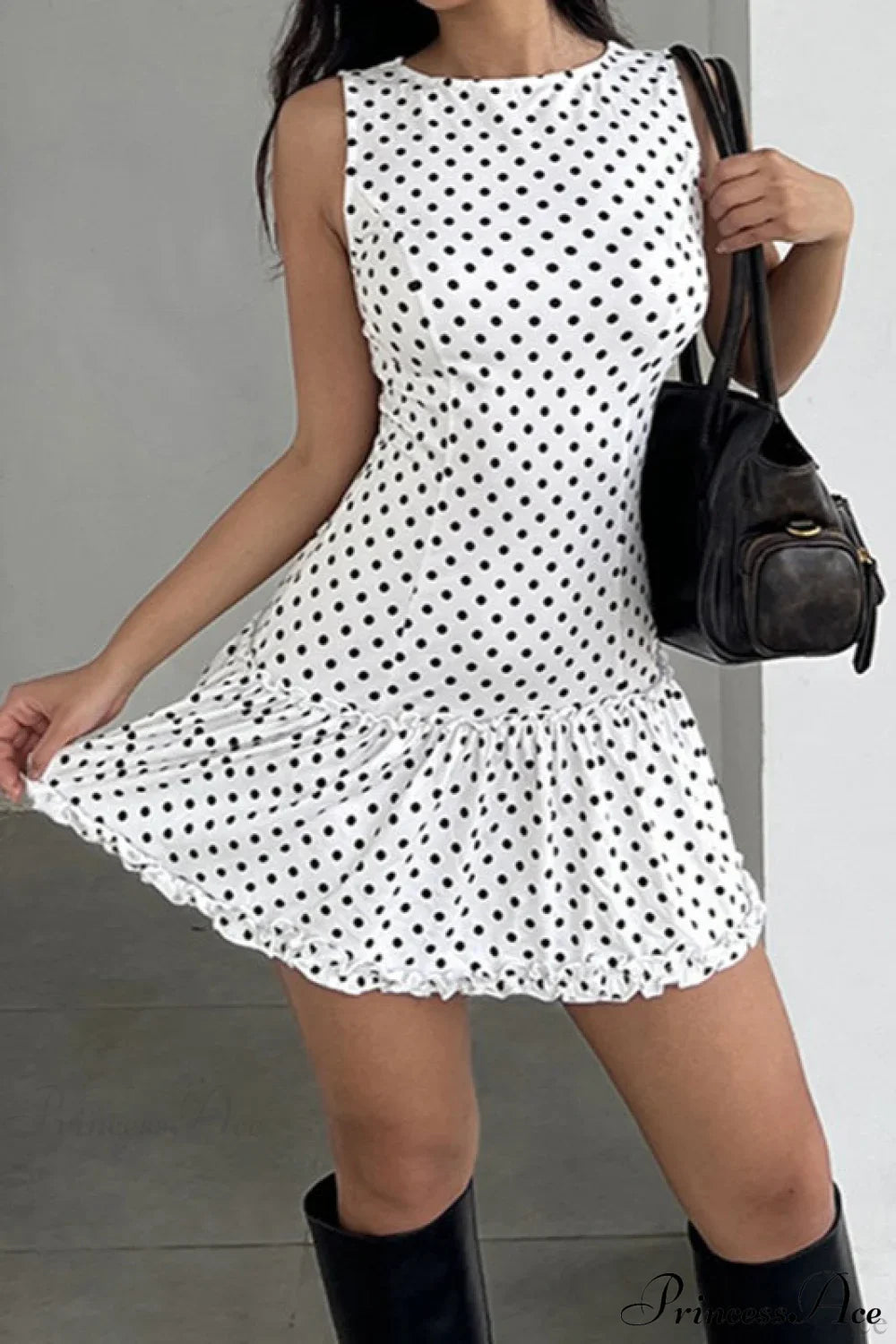 Polka Dot Lace-Trim Bodycon Mini Dress image 1