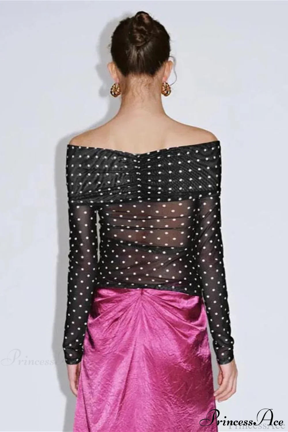 Polka Dot Off Shoulder Ruched Short Long Sleeve Tee image 4