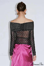 Polka Dot Off Shoulder Ruched Short Long Sleeve Tee image 4