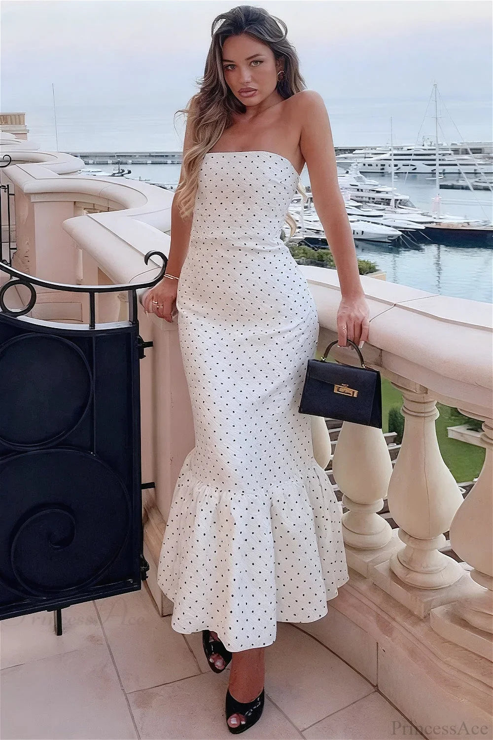 Polka Dot Off Shoulder Strapless Maxi Dress image 8