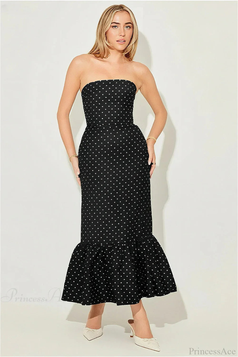 Polka Dot Off Shoulder Strapless Maxi Dress image 4