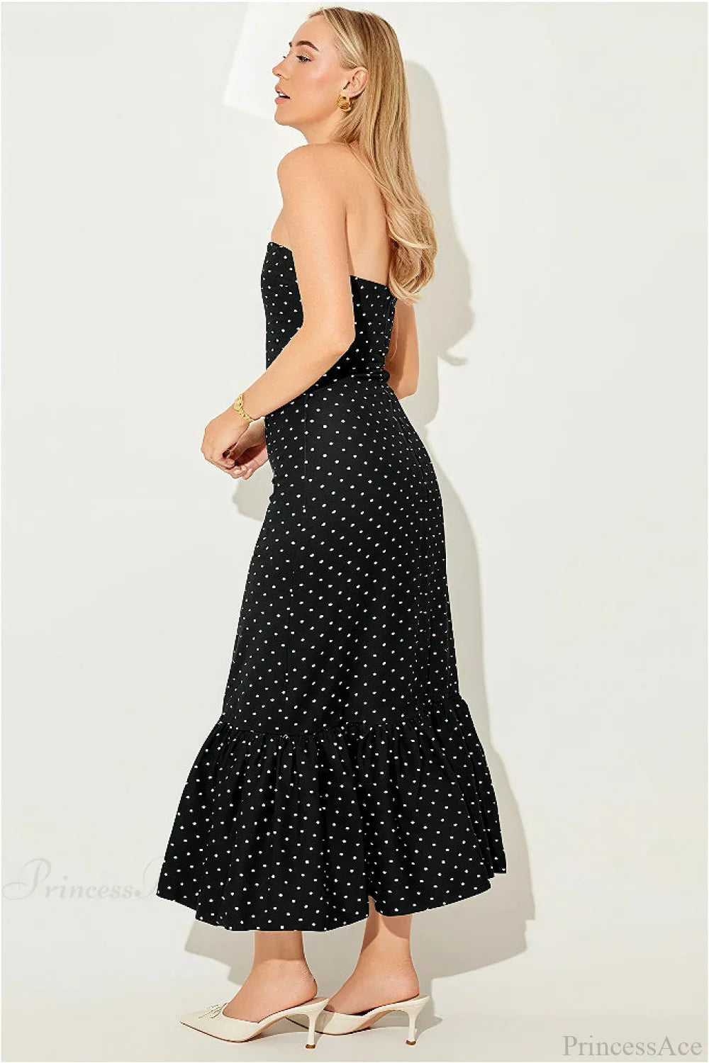 Polka Dot Off Shoulder Strapless Maxi Dress image 3