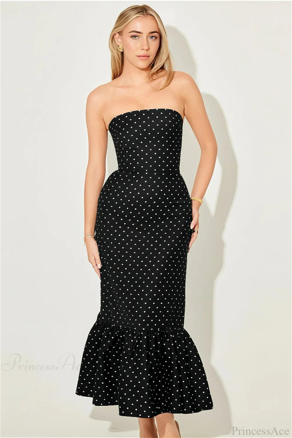 Polka Dot Off Shoulder Strapless Maxi Dress image 2