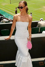 Polka Dot Off Shoulder Strapless Maxi Dress image 9