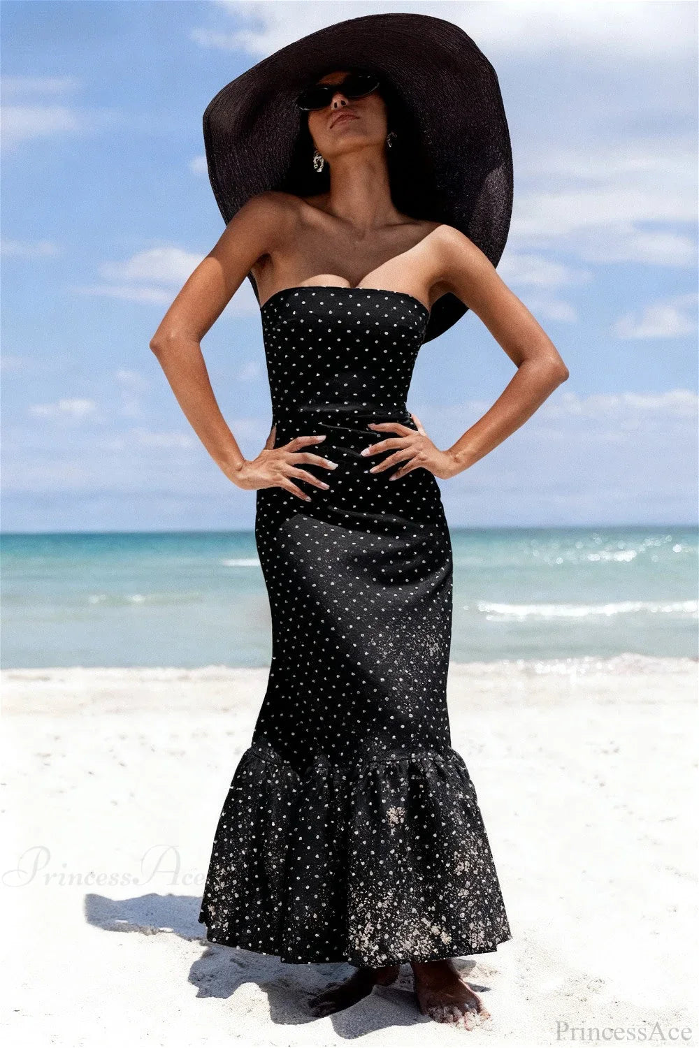 Polka Dot Off Shoulder Strapless Maxi Dress image 1