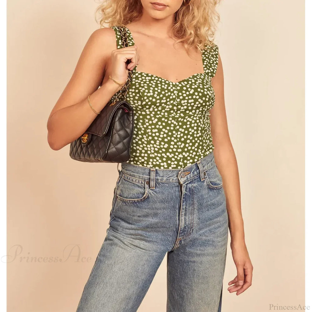 Polka Dot Sweetheart Neck Smocked Sleeveless Fitted Crop Top image 2