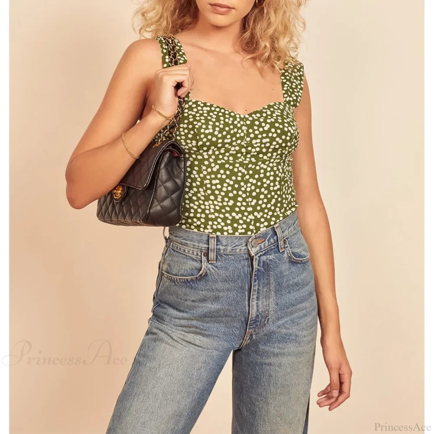 Polka Dot Sweetheart Neck Smocked Sleeveless Fitted Crop Top image 2