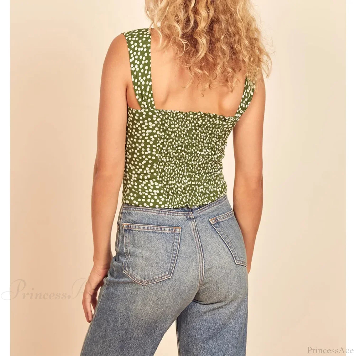 Polka Dot Sweetheart Neck Smocked Sleeveless Fitted Crop Top image 3