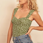 Polka Dot Sweetheart Neck Smocked Sleeveless Fitted Crop Top image 1