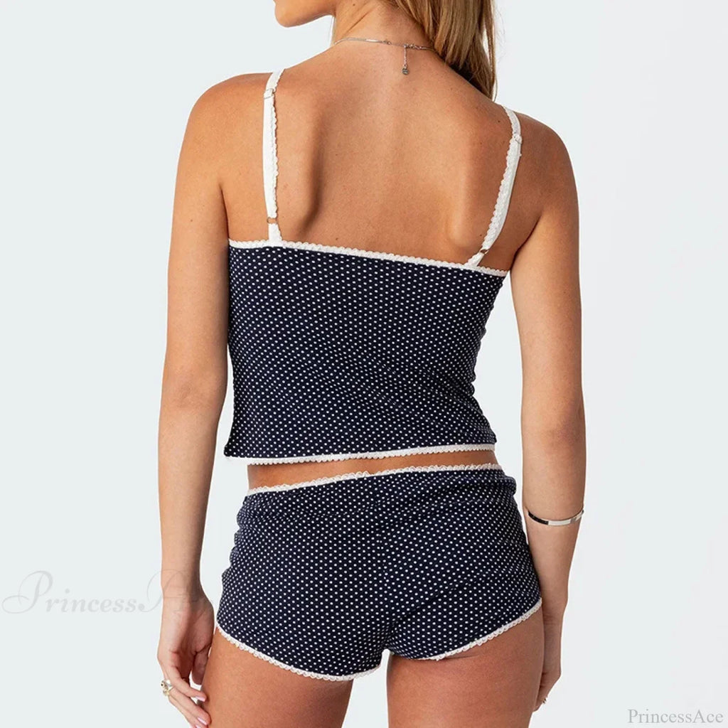 Polka Dot Vintage Crop Tops Micro Shorts Two Pieces Set image 4