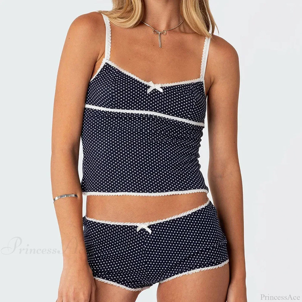 Polka Dot Vintage Crop Tops Micro Shorts Two Pieces Set image 3