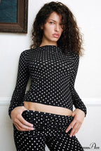 Polka Dot Vintage Off-Shoulder Long Sleeve Flare Two Piece Set image 2