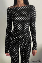 Polka Dot Vintage Off-Shoulder Long Sleeve Flare Two Piece Set image 3