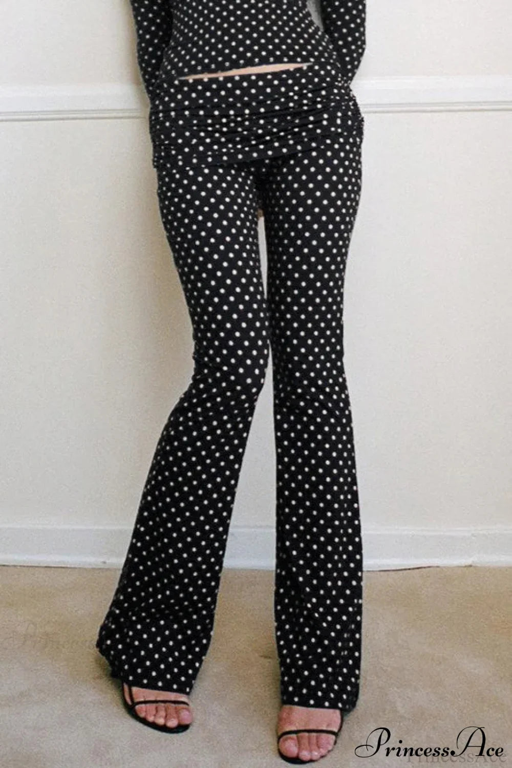 Polka Dot Vintage Off-Shoulder Long Sleeve Flare Two Piece Set image 4