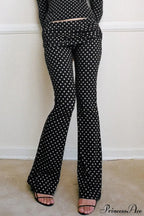 Polka Dot Vintage Off-Shoulder Long Sleeve Flare Two Piece Set image 4