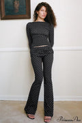 Polka Dot Vintage Off-Shoulder Long Sleeve Flare Two Piece Set image 1